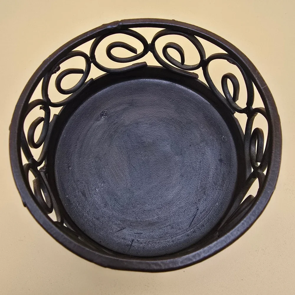 Wrought Iron Scrollwork Candle Holder Stand Ball Feet‎ Dark Bronze 4.5 Inch